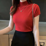 Womens Tops And Blouses Summer Short Sleeve Blouse Women Blusas Mujer De Moda Turtleneck Knitted Blouse Shirt Tops