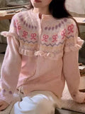 Buttoned Bow Jacquard Cardigan- Outfit