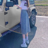 Zingj Denim Skirt Side Slit In The Long 2024 New Skirt Bottom Body Versatile Show Thin A-Word Skirt Woman-Outfit