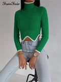Winter Whiter Turtleneck Vintage Sweater Tops Knitted Y2k Long Sleeve 2022 Autumn Green Women Casual Crop Top Slim