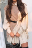 2 Piece Set shirt Dress For Women Streetwear Pleated Midi Dress Irregular Knitted Vest Long sleeve Shirts 2023 Spring