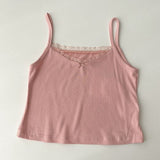 Women Camis Sexy Lace Fashion Print Floral Crop Tops Summer Cute Pink Slim Female Y2k Spaghetti Straps Ladies Tanks