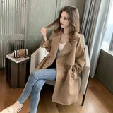 Zingj Breasted Windbreaker Female Long Spring And Autumn New Student Korean Version Versatile Loose Suit Collar Casual Thin Coat-Outfit