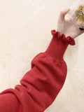 Kawaii Ruffle High Collar Sweater Women Japanese Vintage Soft Girl Lantern Sleeve Cute Lolita Knitted Jumper