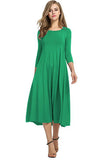Women Round Neck Shirt Half Sleeve Solid Long Skirt Color Wide Hem