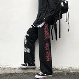 Punk Hippie Wide Leg Pants Women Gothic Harajuku Streetwear Anime Street Style Mall Goth Black Print Trousers Hip