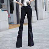 Zingj Waist Jeans Female Spring And Autumn New Slim Slim Straight Wide Leg Open Slit Micro Bell Pants-Outfit