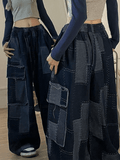 Vintage Blue Checkered Baggy Cargo Jeans- Outfit