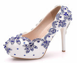 Cm High Heels Large Size Waterproof Table Single Shoes Women's Fine Heel Round Head Diamond Wedding Shoes Bridal Shoes