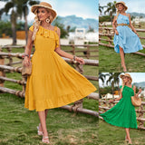 Summer Leisure Clear New Women's Single Shoulder Solid Color Flounce Waist