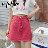 Skirts Women Y2k Gothic Jean Skirt Punk Sexy Kawaii Pencil A-line Pink Solid Color Mini Punk Short Skirt with Big