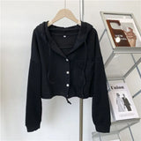 Zingj New Thin Hoodie Korean Version Loose Versatile Cardigan High Waist Jacket Short French Languid Lazy Wind Coat Female-Outfit