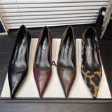 Autumn And Winter New Pointed High-Heeled High-Heeled Shoes Leopard Print Fashion Commuting Low-Heeled Kitten Heel Single