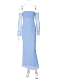 Blue Off-shoulder Solid Maxi Dress-Outfit