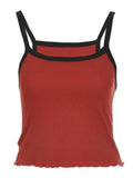 Contrast Trim Rib-Knit Crop Cami Top- Outfit