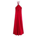 Red Satin Halter Maxi Dress-Outfit