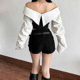 Autumn 2024 New Women's Clothing Sexy Body-Scuffed Shoulder-Collision To Receive Waist-Clothed Umbilly