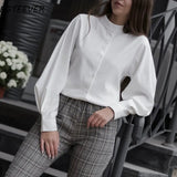 Vintage Lantern Sleeve Spring Summer Women Shirt Blouses Single Breasted Blouse Female Loose Shirts Tops blusas