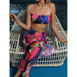 New Sexy 3Pcs Women Bikini Set With Beach Dress Printed Patchwork Biquini Swimwear Push Up Swimsuit Summer Bathing