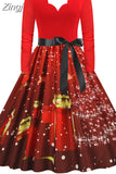 Women Christmas Party Dress Elegant Vinatge Long Sleeve Winter Sundress V Neck New Year Costume Clothing