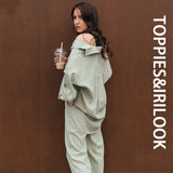 2021 Women Two Piece Set Casual Shirt Office Lady Long Sleeve Blouse Chic Elastic Waist Summer Long Trousers
