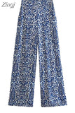 Blue Print Wide Leg Pants Women High Waisted Trousers Women Casual Baggy Pants Woman Fashion Summer Women's Pants