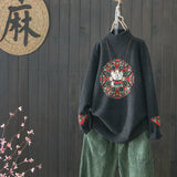 style retro literary pullover sweater for fall winter women's new high collar plus size base