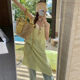 Zingj Spring And Summer Temperament Pure Color In The Long Knit Skirt Early Spring Small Design Sense Hollow Out Fold Wear Vest Dress Female-Outfit