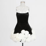 Vietnamese Style Sexy Dress 2025 Summer New Velvet Chest Three-Dimensional White Rose Small Puffy Dress