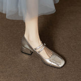 Zingj Versatile Silver Mary Jane Shoes Women 2023 Spring And Autumn Thick Heel With A Word Buckle Belt Shallow Mouth Heel Single