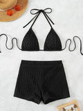 2025 New Bikini Split Solid Color Swimsuit High-Rise Flat Trousers Thin Bikini Sexy