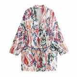 Women Print Kimono With Belt Long Blouse Summer Casual Top Holiday Clothes Chic