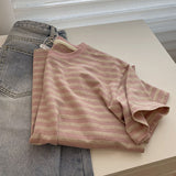 Striped Short-Sleeved T-Shirt Women's Loose Summer 2023 New Style T-Shirt Round Collar Half-Sleeved Shirt Ins