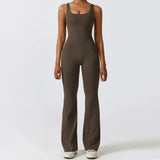 Hollow Backless Scrunch Gym Flare Jumpsuit Sport Leisure Women 1 Piece Clothing Yoga Dance Jump Suit Black Fitness