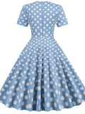 Robe De Cocktail Summer Dress 2022 Polka Dot Blue Print Cotton 50s 60s 40s Casual Pin Up Swing Rockabilly Party