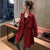 Zingj Breasted Windbreaker Female Long Spring And Autumn New Student Korean Version Versatile Loose Suit Collar Casual Thin Coat-Outfit