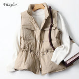 New Duck Down Coat Jacket Women Loose Double Breasted Warm Parkas Female Sleeveless Sash Tie Up Down
