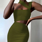 Bandage Dresses For Women 2022 Elegant Tan Cut Out Bodycon Dress Ladies Sexy Mid Evening Club Party Dress Birthday