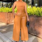 High Waist Leather Nightclub Metal Belt Wide