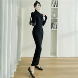 Temperament Half-High Collar Long Ankles Knitted Sweater Skirt Women's Autumn New Sweater