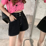 Shorts Side-slit Empire Retro Design Straight Denim Trousers Button Summer High Quality All-match Ulzzang Fashion