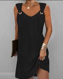 Zingj Spring And Summer Temperament Commuting Simple Pure Color Metal Button V-Neck Sleeveless Dress-Outfit