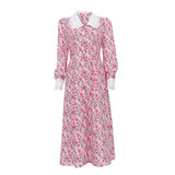 Zingj Early Spring Temperament Design Sense Print Long Skirt Doll Collar Waist Show Thin New Long-Sleeved Dress-Outfit