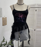 Real Shooting 2025 Summer New Women's Fashionable Lace Letter Print Sling Vest Ribbon Ribbon Ribbon Sleeveless Top