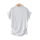 Solid Loose Tee Shirt Korean Harajuku Oversized Pullover Batwing Short Sleeve Turtleneck T Shirt Elegant Tops