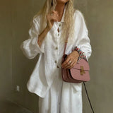 Zingj New French Design Sense Horn Sleeve Shirt Trousers Two Sets Of Cotton Casual Suit Female Spring Outfit-Outfit