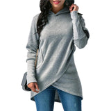 Casual Women Solid Hoodies Autumn Irregular Hoodies Vintage pockets Hooded Sweatshirts Pullover Overized