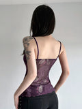 New Y2K Retro Print Bumpy Hottie Sexy Mesh Splicing Ribbon Low Chest Small Sling
