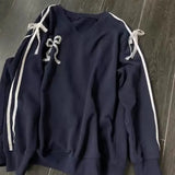 Blue Lace Stripe Bow Sweatshirt- Outfit