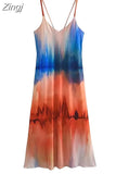 Tie Dye Slip Dress Woman Print Backless Long Dress Women Sleeveless Midi Summer Dresses Woman 2023 Beach Casual